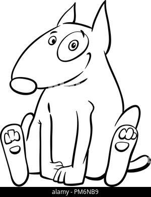 Illustration Cartoon noir et blanc de Funny Bull Terrier Dog Personnage Animal Coloring Book Illustration de Vecteur