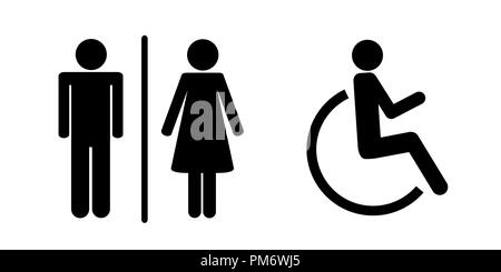 Ensemble d'icônes WC isolé sur un fond blanc hommes femmes et handicapés pictogramme toilettes sign vector illustration EPS10 Illustration de Vecteur
