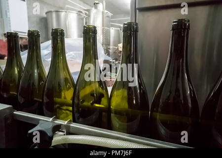 La mise en bouteille et l'étanchéité de la ligne de transport à l'usine de vinification Banque D'Images