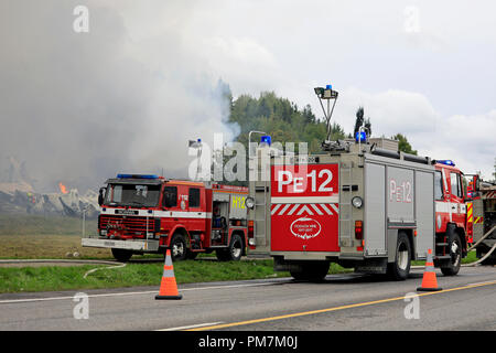 Salo, Finlande. 14 septembre, 2018. Le feu détruit la production et les bureaux d'Kynttila-Tuote fabricant bougie finlandais Oy. Credit : Taina Sohlman Banque D'Images