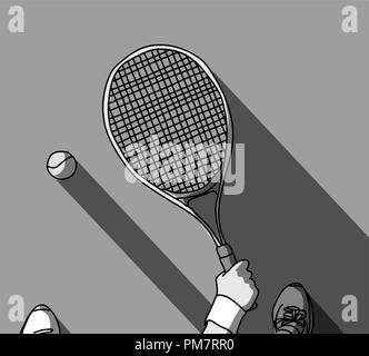 Pieds gris tennis racket et part avec vue de dessus Illustration de Vecteur