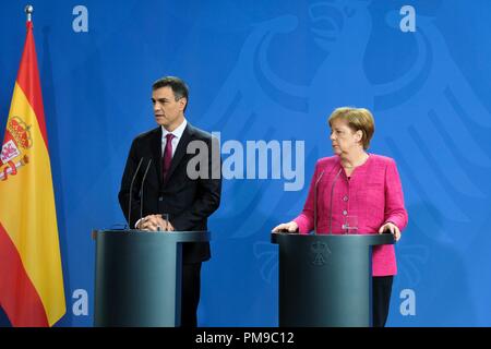 Berlin, Berlin, Allemagne. 26 Juin, 2018. La chancelière allemande Angela Merkel tient une conférence de presse avec le président de l'Espagne Pedro Sanchez à Berlin. Credit : Lorena De La Cuesta SOPA/Images/ZUMA/Alamy Fil Live News Banque D'Images