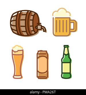 Bière Vector Icon Set isolated on white Illustration de Vecteur