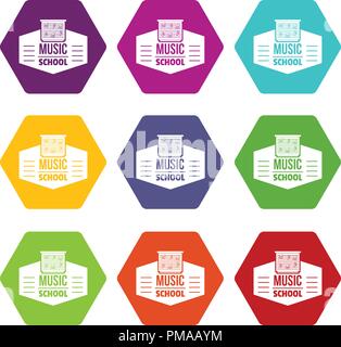 L'école de musique 9 vector icons set Illustration de Vecteur