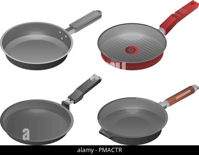 Icon Set casserole crêpière, style isométrique Illustration de Vecteur