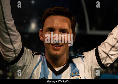 Leonel Messi, le FC Barcelone et l'Argentine Équipe nationale de la gâche, Madame Tussauds Museum à Amsterdam, Pays-Bas Banque D'Images