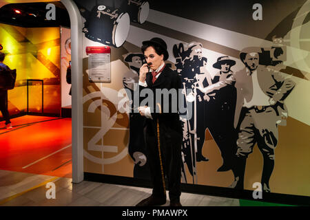 Charlie Chaplin cire figure dans le musée Madame Tussauds Amsterdam, Pays-Bas Banque D'Images