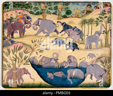 D'éléphants sauvages de Maharaja Anup Singh de Bikaner. Date/Période : 1690/1700. La peinture. Aquarelle Opaque, or et argent sur papier. Largeur : 39,4 cm. Hauteur : 31,1 cm. Auteur : Inconnu. Banque D'Images