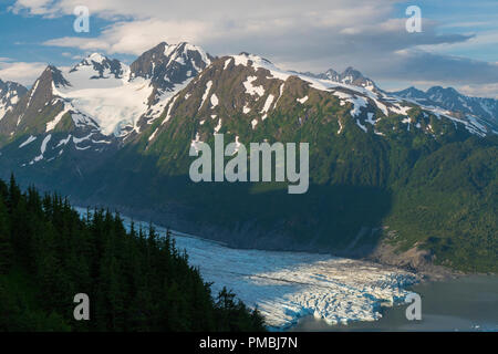 Vue du glacier de Spencer, cabine de banc, la Forêt Nationale de Chugach Alaska. Banque D'Images