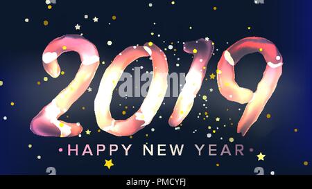 2019 Bonne année Contexte vecteur. Glow Neon Light. L'affiche de noël, cartes de Vœux, Brochure, Flyer Template Design. Illustration Illustration de Vecteur