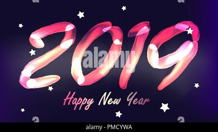 2019 Bonne année Contexte vecteur. Glow Neon Light. Chiffres 2019. Noël, Nouvel An Poster Design. Illustration Illustration de Vecteur