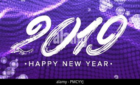 Bonne Année 2019 Inscrivez-vecteur. Glow Neon Light. Chiffres 2019. Carte de vœux, Brochure, Flyer Template Design. Illustration Illustration de Vecteur