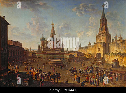 La place Rouge à Moscou. Date/période : 1801. La peinture. Huile sur toile. Hauteur : 81,3 cm (32 po) ; Largeur : 110,5 cm (43,5 in). Auteur : Fedor Alexeïev. Fiodor IAKOVLEVITCH ALEXEÏEV. Alexeyev, Fiodor Iakovlevitch. Banque D'Images