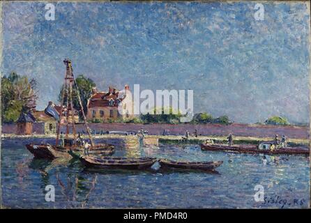 L'écluse de Moret-sur-Loing. Date/période : 1885. La peinture. Huile sur toile. Hauteur : 38,1 cm (15 in) ; Largeur : 54,6 cm (21.5 in). Auteur : Alfred Sisley. Banque D'Images