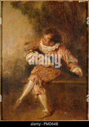 Le donneur de sérénades (Mezetin). Date/Période : Ca. 1715. La peinture. Huile sur panneau. Hauteur : 240 mm (9,44 in) ; Largeur : 175 mm (6,88 in). Auteur : Antoine Watteau. WATTEAU, Antoine. Watteau, Jean Antoine. Banque D'Images