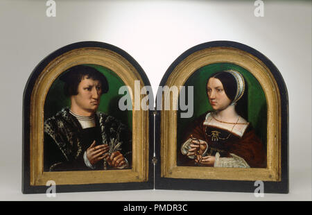Portraits de Cornelius Duplicius de Scheppere et son épouse Elizabeth Donche. Date/Période : Ca. 1540. Diptyque. Huile sur panneau. 30,1 × 11,8 × 54 cm (21,2 in). Auteur : AMBROSIUS BENSON. Banque D'Images