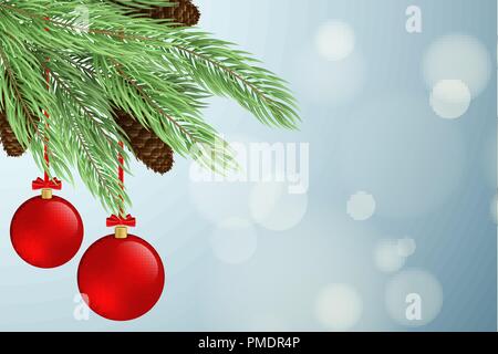 Joyeux Noël arrière-plan. Arbre de Noël avec des boules et cônes de jouets. Flou d'éclats. Vector illustration. EPS 10 Illustration de Vecteur