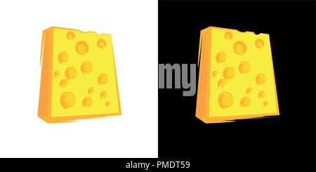 Icône de bloc de fromage sur fond noir et blanc Illustration de Vecteur