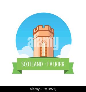 L'emblème avec Château en journée ensoleillée - Falkirk, Ecosse Illustration de Vecteur