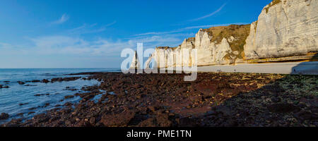 Etretat : falaises abruptes le long de la "Côte d'Albâtre' (côte normande), dans la zone appelée "Pays de Caux", une région naturelle du nord de la France. "L'aiguille" (le N Banque D'Images