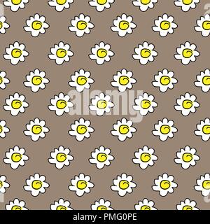 Beige fleurs de camomille sans dessin. vector illustration. Motif marguerites blanches sur un fond brun. Illustration de Vecteur