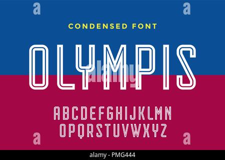 Alphabet et condensé de ligne font. Lettres en majuscule contours minces condensés Illustration de Vecteur