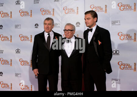 Robert De Niro, Martin Scorsese et Leonardo DiCaprio en coulisses dans la salle de presse à la 67e assemblée annuelle Golden Globe Awards au Beverly Hilton à Beverly Hills, CA Dimanche, 17 janvier 2010. Banque D'Images