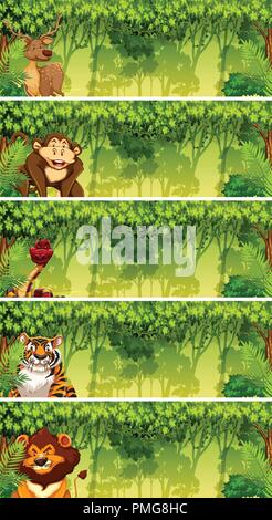 Ensemble d'animaux dans les scènes de la jungle illustration Illustration de Vecteur