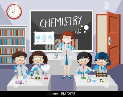 L'expérience des étudiants en chimie classe illustration Illustration de Vecteur