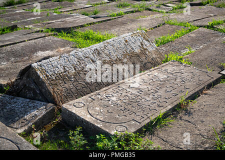 Pierres tombales de l'ancien cimetière juif de Bayonne (Aquitaine - France). Il est considéré comme le plus ancien et le plus grand cimetière juif en France. Banque D'Images