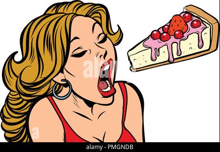 Woman eating cake. Desserts sucrés Illustration de Vecteur