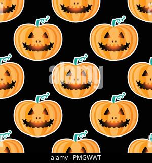 Happy Halloween jackolantern modèle homogène. Jack lantern avec facile. Vector illustration isolé sur fond noir. Illustration de Vecteur