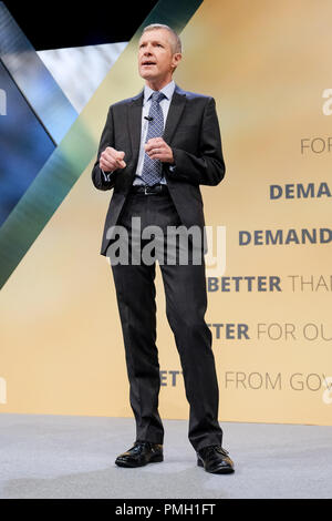 Brighton, UK. 18 septembre 2018. Willie Rennie SMP traite de la démocrate libérale Conférence d'automne le mardi 18 septembre 2018 tenue au centre de Brighton, Sussex. Sur la photo : Willie Rennie, William Rennie, Leader du Parti libéral démocrate écossais. Photo par Julie Edwards. Credit : Julie Edwards/Alamy Live News Banque D'Images