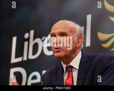 Bournemouth, Royaume-Uni. 18 septembre 2018. Vince Cable Automne 2018 adresses des libéraux démocrates Conférence Bournemouth Banque D'Images