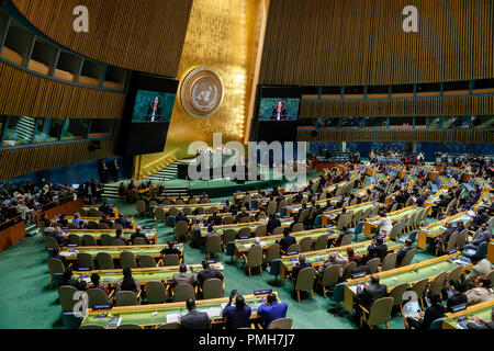 (180918) -- ORGANISATION DES NATIONS UNIES, 18 septembre 2018 (Xinhua) -- Photo prise le 18 septembre 2018 montre une vue générale de la 73e session de l'Assemblée générale des Nations Unies au siège de l ONU à New York. (Xinhua/Muzi Li) Banque D'Images