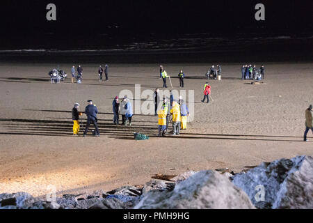 Morecambe, Lancashire, United Kiingdom, 18 août 2018. ITV ont été filmer leur nouvelle partie 6 crime drama sur Sandylands Beach dans la baie de Morecambe, qui a été co-créé par Richard Clark et Daragh Carville,T est basée à Morecambe et a impliqué le tournage en station et à Manchester. La troupe dirigée par Jonas Armstrong Morvern Christie inclut Tracie Bennett, Lindsey Coulson, Chanel Cresswell, Louis Greatorex, Adam Long Taheen Modak et Daniel Ryan Credit : photographier Nord/Alamy Live News Banque D'Images