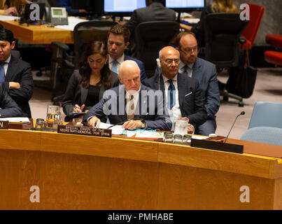 New York, USA - 18 septembre 2018 : Staffan de Mistura l'Envoyé spécial des Nations Unies pour la Syrie assiste à la réunion du Conseil de sécurité sur la situation au Proche-orient la Syrie au Siège des Nations Unies Crédit : lev radin/Alamy Live News Banque D'Images