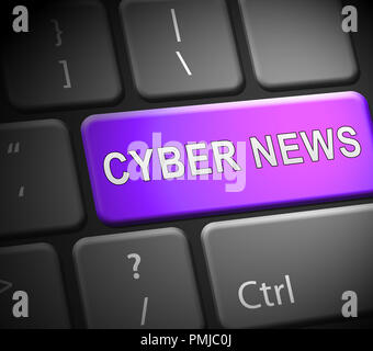 Cyber News Headlines numérique 3d illustration montre multimédia Internet la publication de rapports et bulletins Banque D'Images