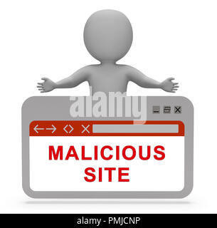 Site malveillant Infection Site Web de rendu 3d'avertissement d'alerte montre contre Ransomware Trojan et virus dangereux Banque D'Images