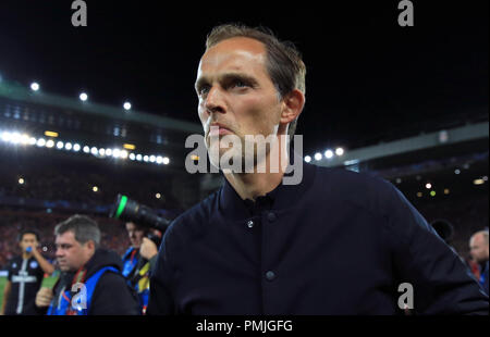 Paris Saint-Germain manager Thomas Tuchel au cours de la Ligue des Champions, Groupe C match à Anfield, Liverpool. Banque D'Images