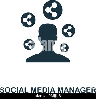 Social Media Manager. Design style monochrome de smm icon collection. L'ASSURANCE-CHÔMAGE. Pictogramme simple parfait des pixels de l'icône du gestionnaire des médias sociaux. Web design, applications, logiciels, l'utilisation d'impression. Illustration de Vecteur