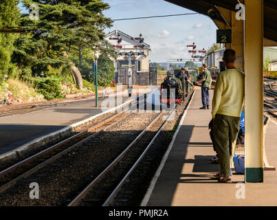 Locomotive vapeur Nord Chef arrivant à New Romney station sur l'Romney, Hythe & Dymchurch steam railway, Kent, Angleterre. 31 août 2018 Banque D'Images