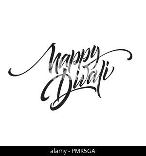 Happy divali fête des lumières calligraphie noire texte lettrage main isolé sur fond blanc. Vector illustration Illustration de Vecteur