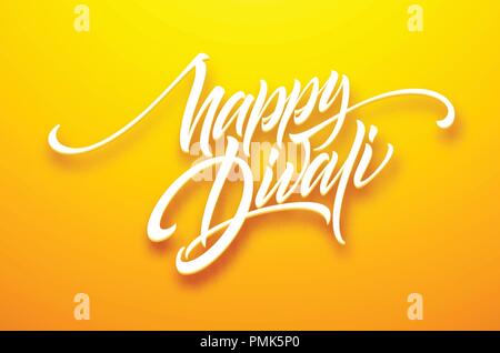 Happy divali fête des lumières calligraphie noire texte lettrage main isolé sur fond blanc. Vector illustration Illustration de Vecteur