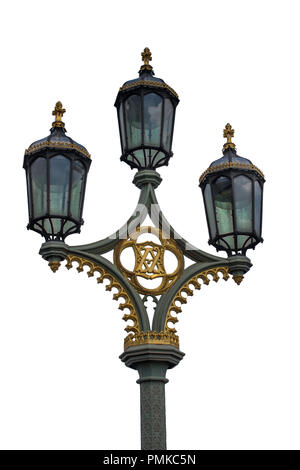 Isolé sur un fond blanc est une photographie d'un des anciens des lumières de rue de pont de Westminster à Londres Banque D'Images