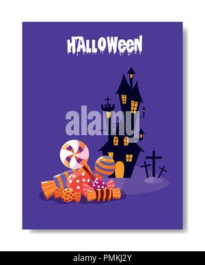 Carte halloween avec château hanté vector illustration design Illustration de Vecteur