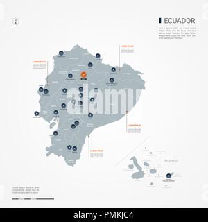 Equateur site avec des frontières, des villes, des capitaux et des divisions administratives. Infographie carte vectorielle. Couches modifiables clairement étiquetés. Illustration de Vecteur