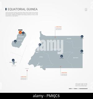 Carte de la Guinée équatoriale avec des frontières, des villes, des capitaux et des divisions administratives. Infographie carte vectorielle. Couches modifiables clairement étiquetés. Illustration de Vecteur