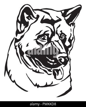 Portrait de décoration de chien Akita américain, vector illustration en couleur noir isolé sur fond blanc Illustration de Vecteur