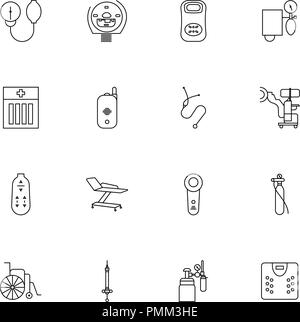 Un assortiment de dispositifs médicaux Icons Set - conception linéaire noir illustration vectorielle Illustration de Vecteur